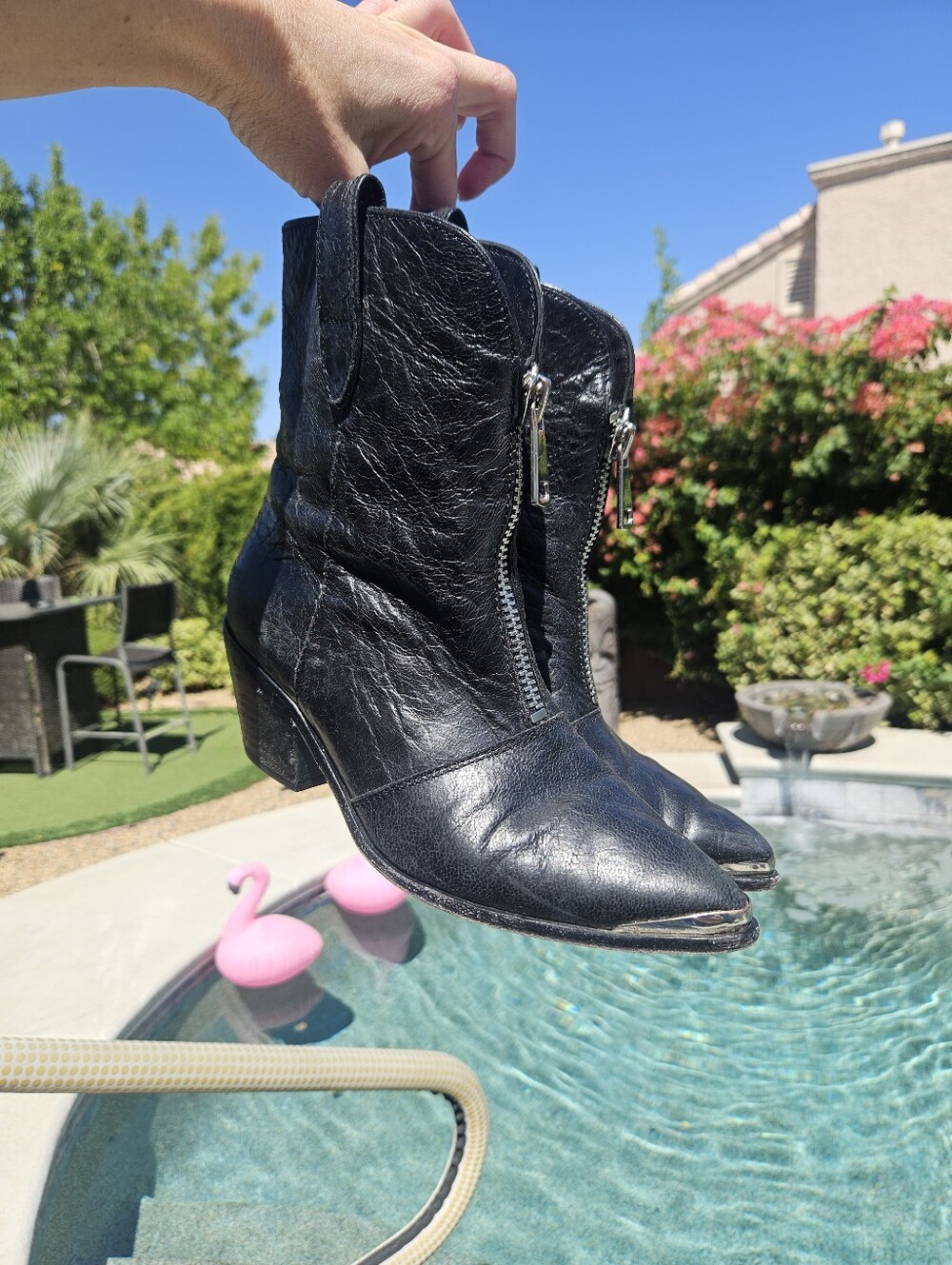 Black PAIGE Leather Western Ankle Boots - Picture 6 of 10